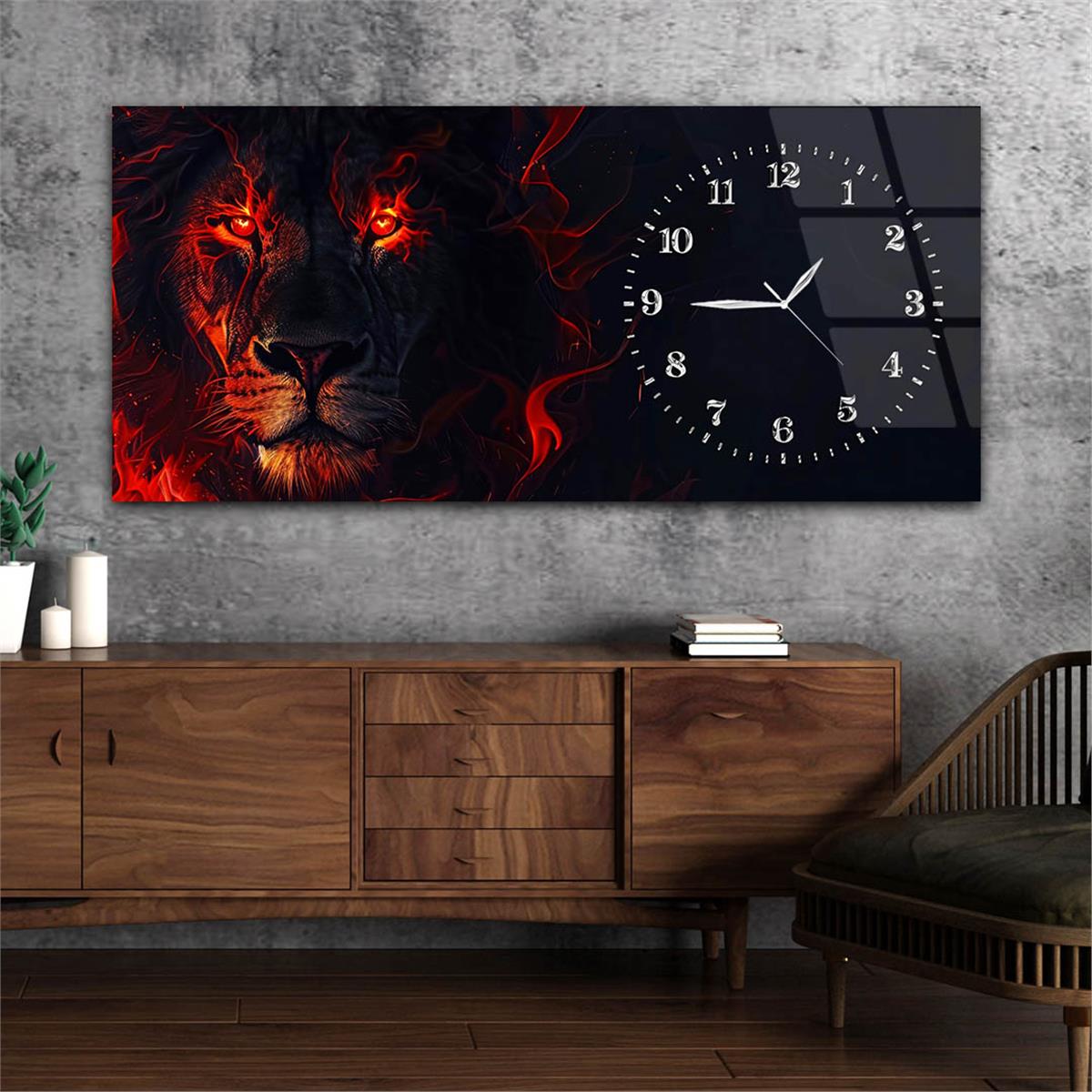 Yatay Saatli Yandan Sanat Temalı Cam Tablo 307