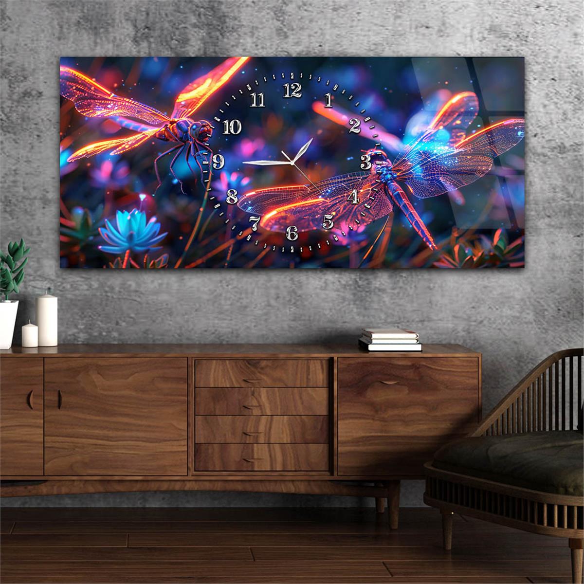 Yatay Saatli Ortadan Sanat Temalı Cam Tablo141