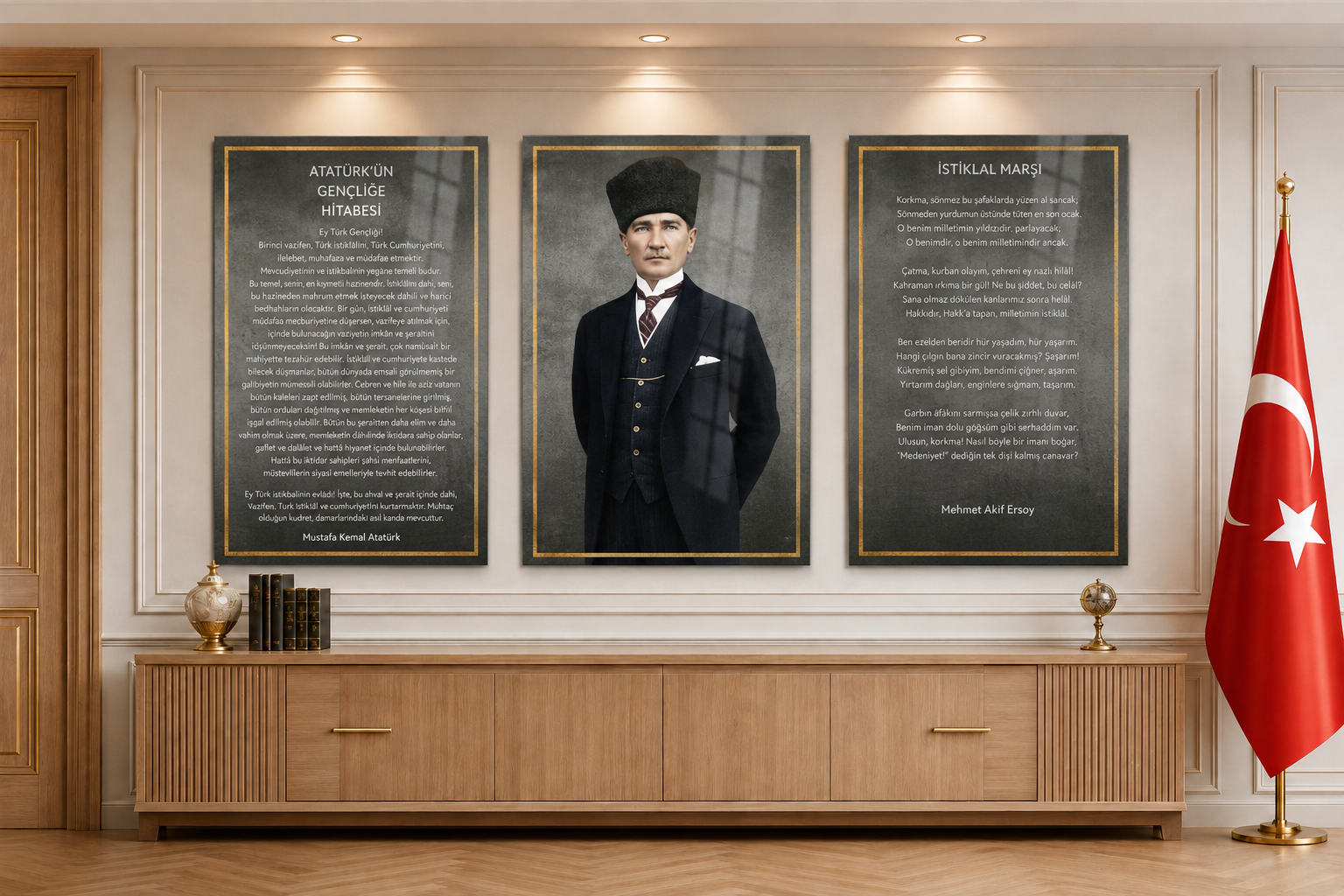 Atatürk İstiklal Marşı ve Gençliğe Hitabe Cam Tablo Seti