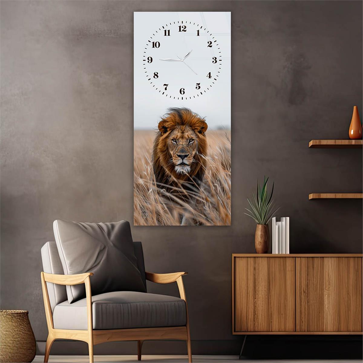 Dikey Üstten Saatli Sanat Temalı Cam Tablo 096