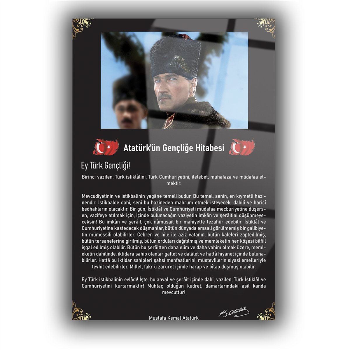 Atatürk Portreli Gençliğe Hitabesi Cam Tablo