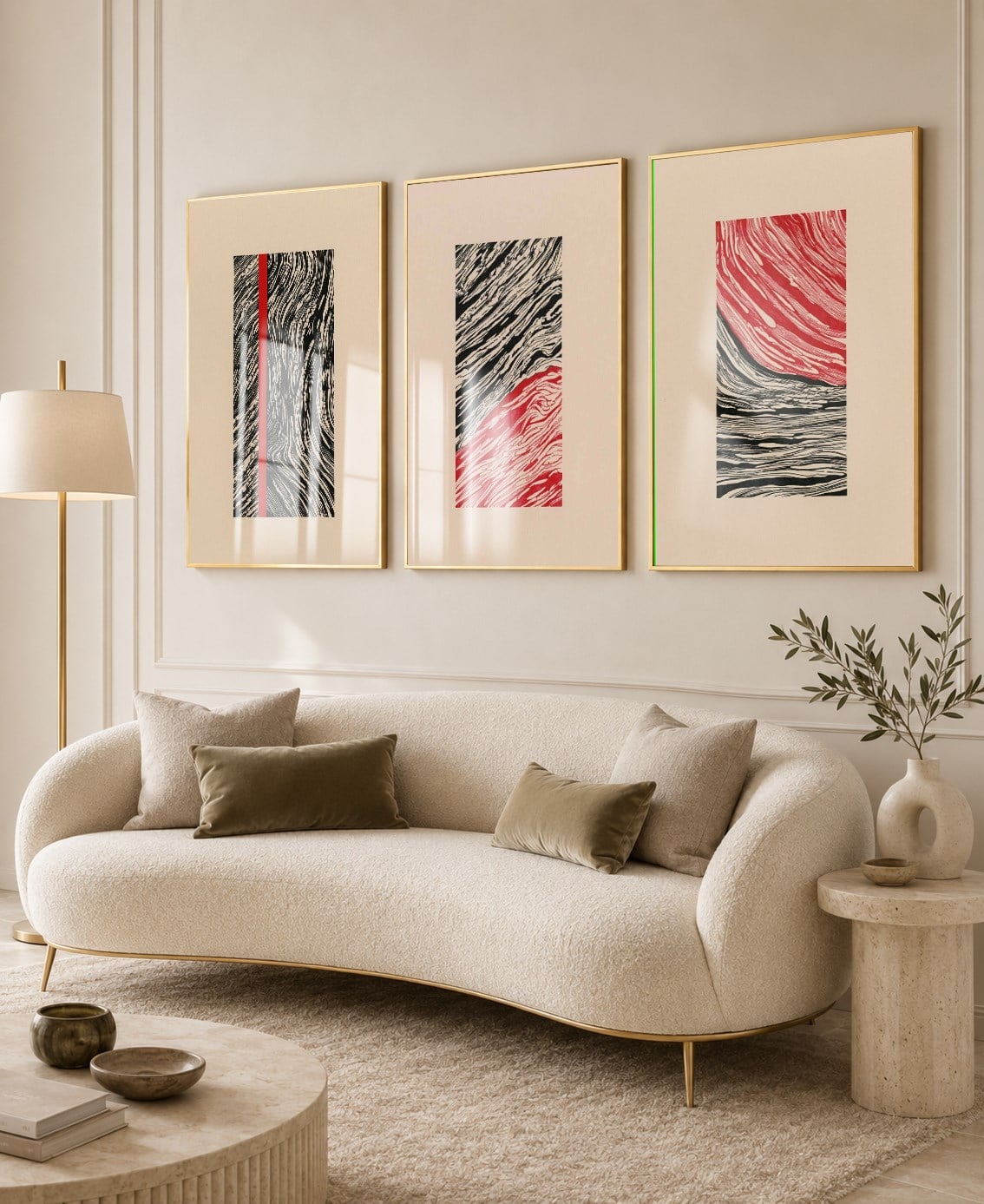 Alüminyum Çerçeveli Sanat Temalı 3'lü Set CAM Tablo 0010