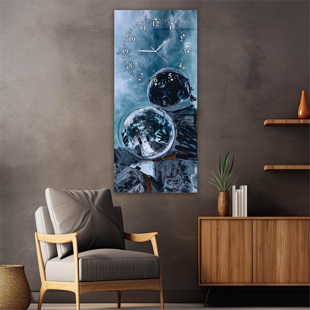Tableau en verre à thème art et nature vertical avec horloge en haut 065