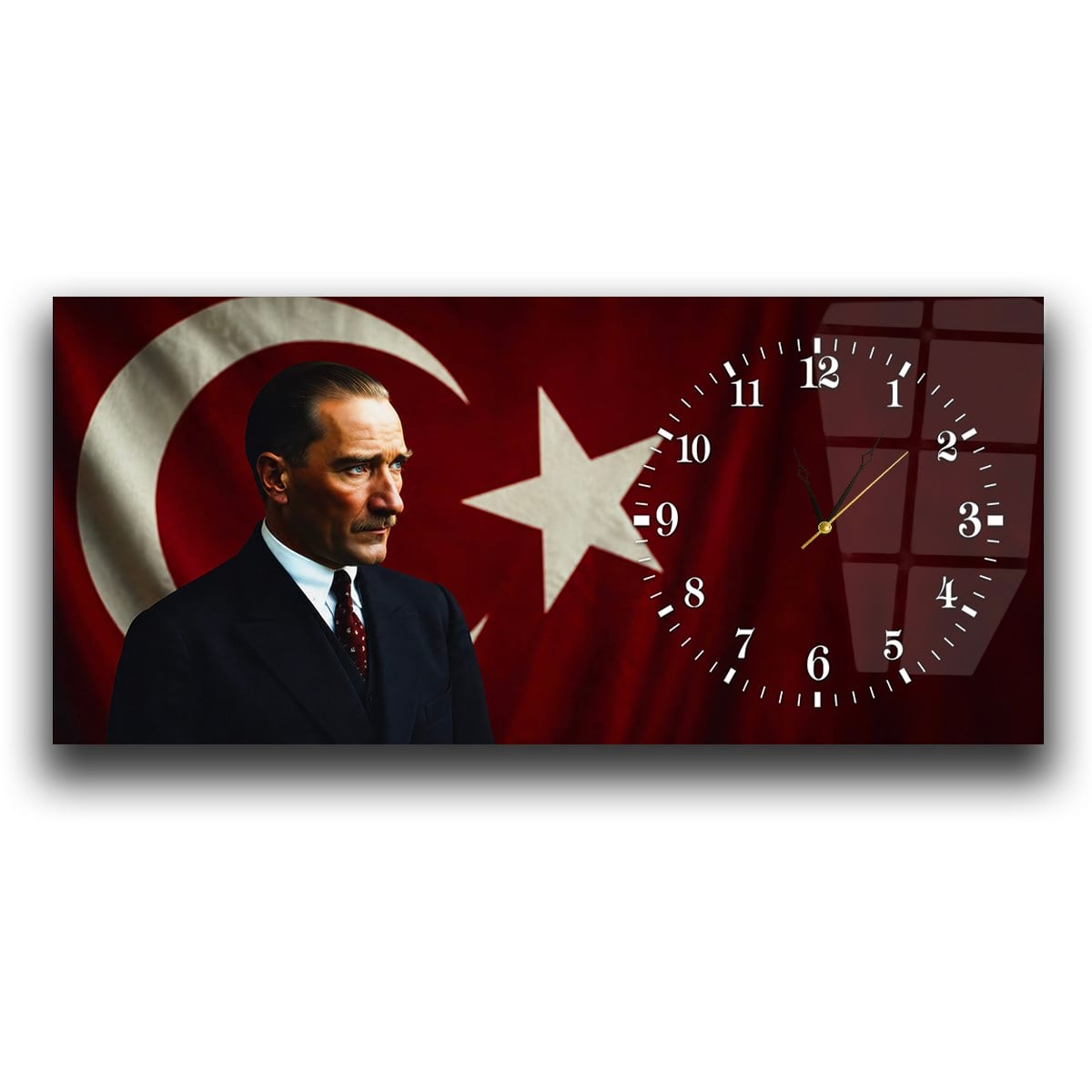 Cumhuriyetin Mimarı | Atatürk, Türk Bayrağı ve Anıtkabir Saatli Cam Tablo