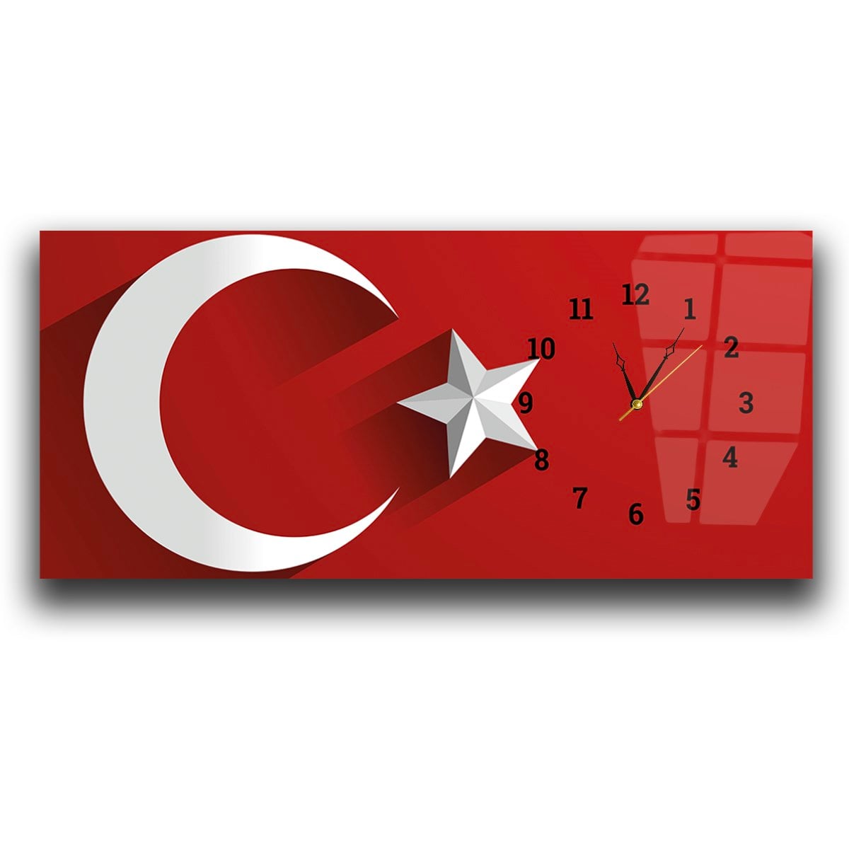 Horizontal bedrucktes Glas mit Nationenthema und einer Uhr an der Seite 006