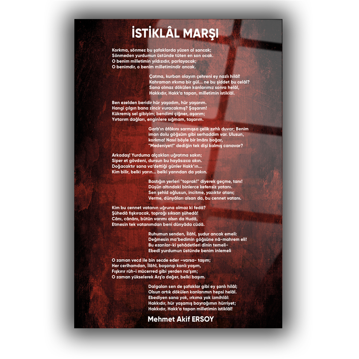 İSTİKLAL MARŞI YAZILI CAM TABLO