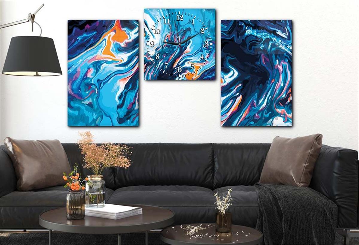 Tempered Glasss Wall Arts Art-Themed Set with Clock