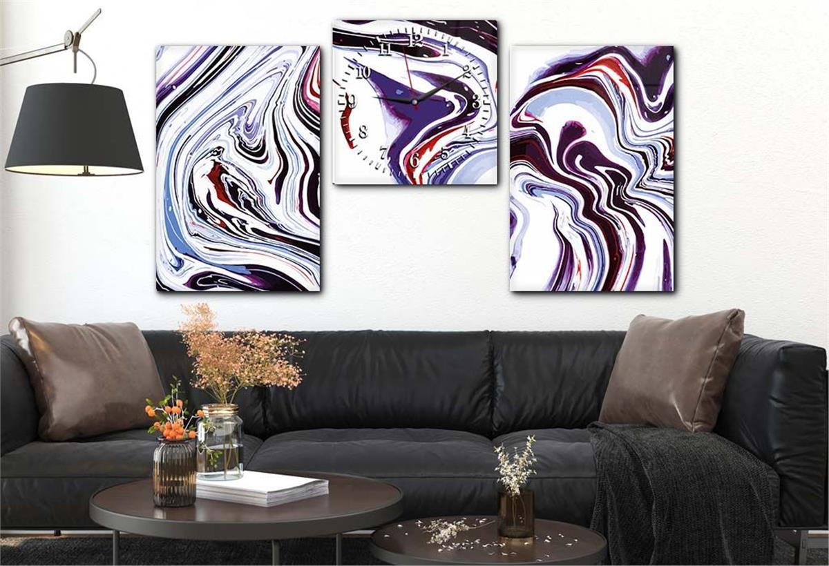 Tempered Glasss Wall Arts Art-Themed Set with Clock