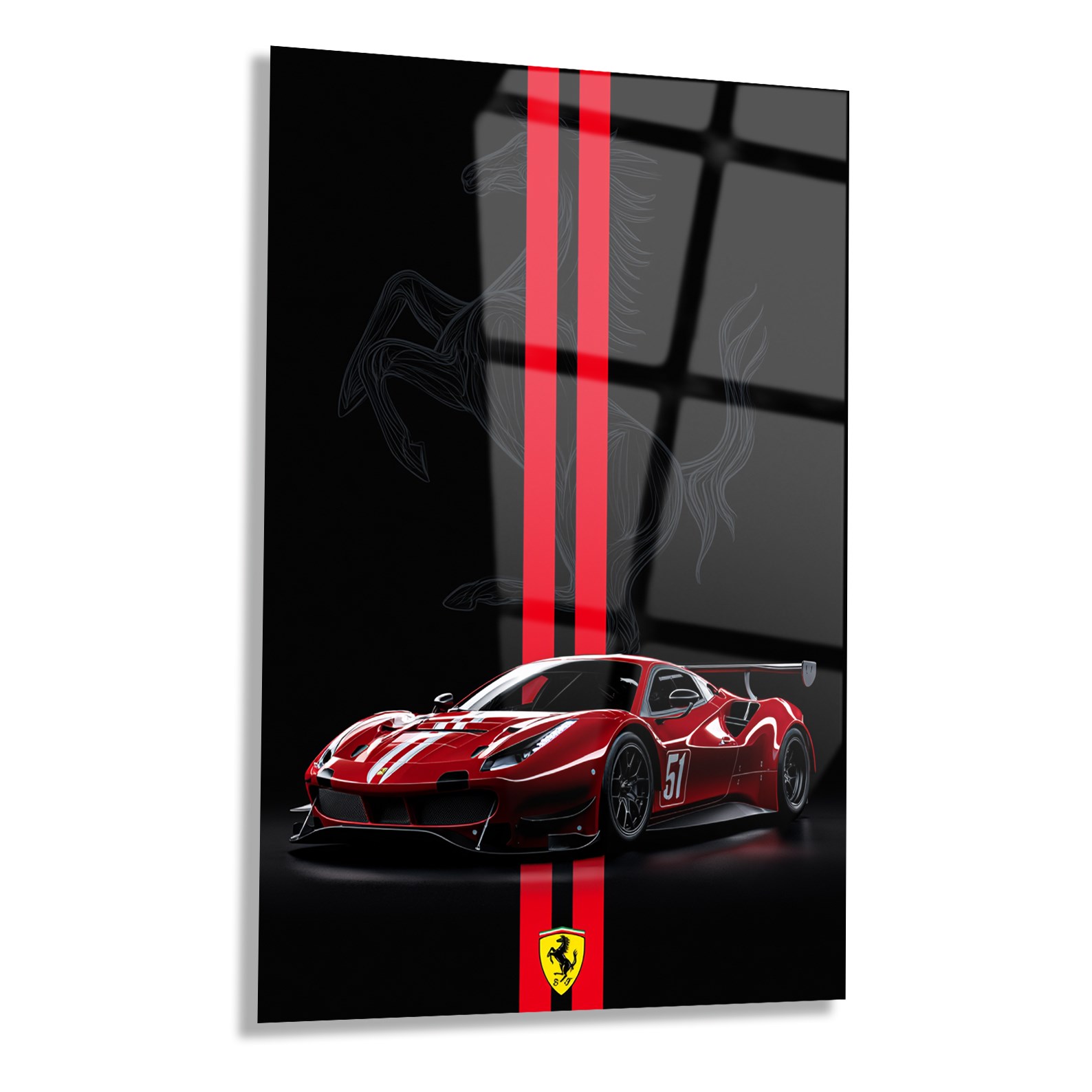 Kırmızı Ferrari Yarış Arabası Cam Tablo