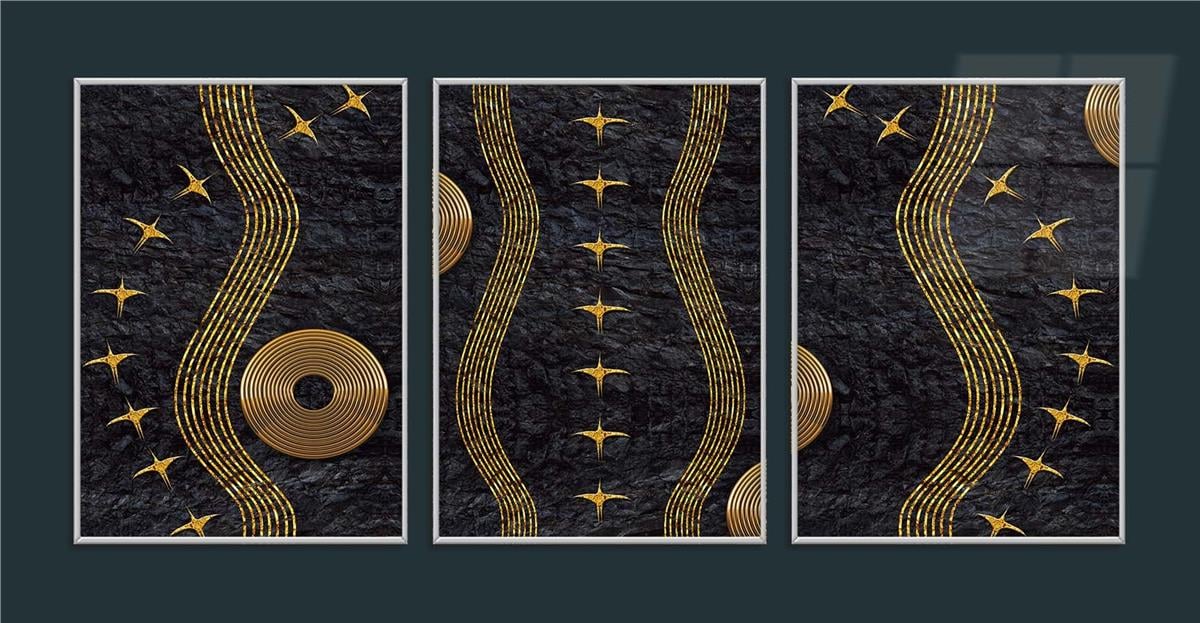 Alüminyum Çerçeveli Sanat Temalı 3'lü Set MDF Tablo 0050