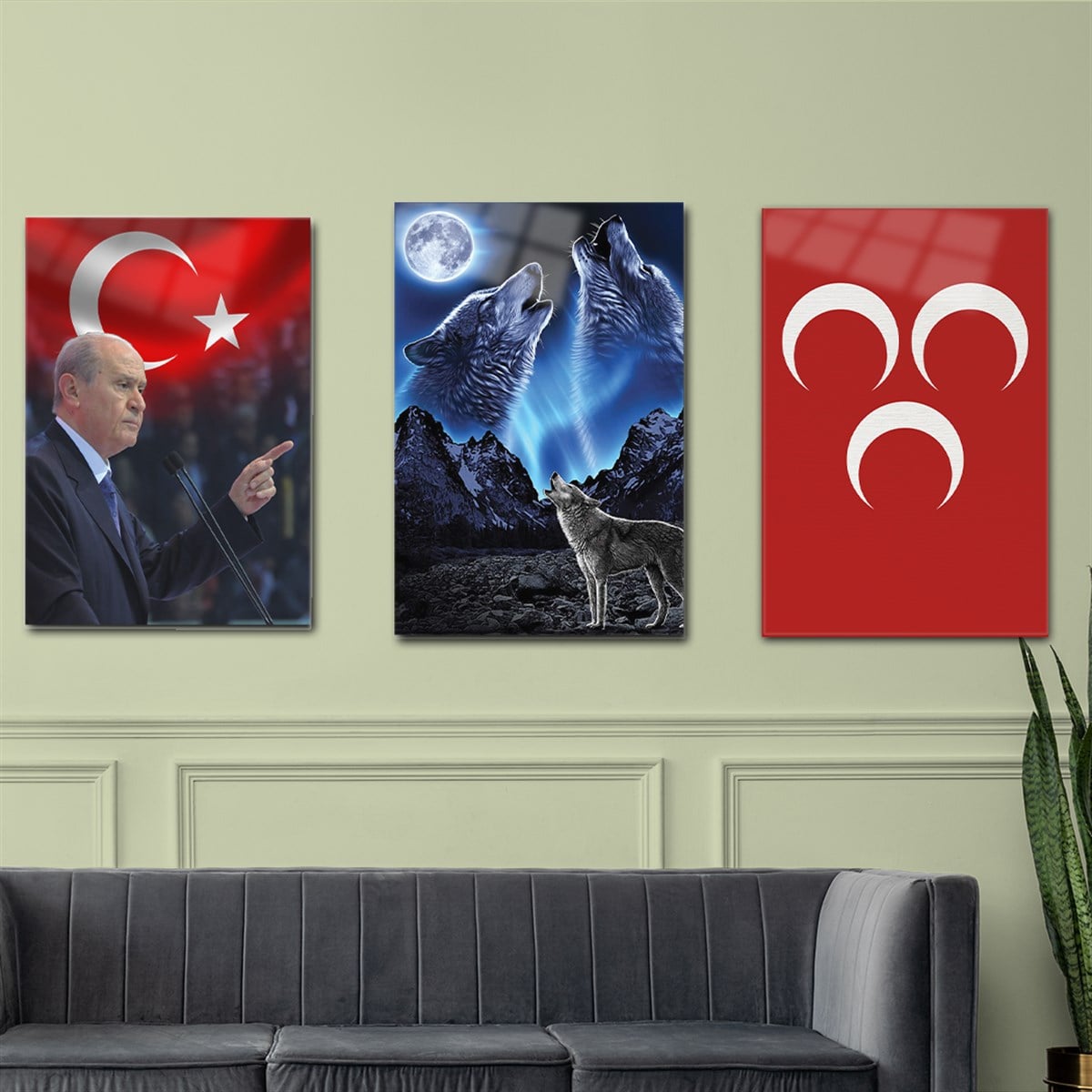 DEVLET BAHÇELİ Glass Wall Art Set