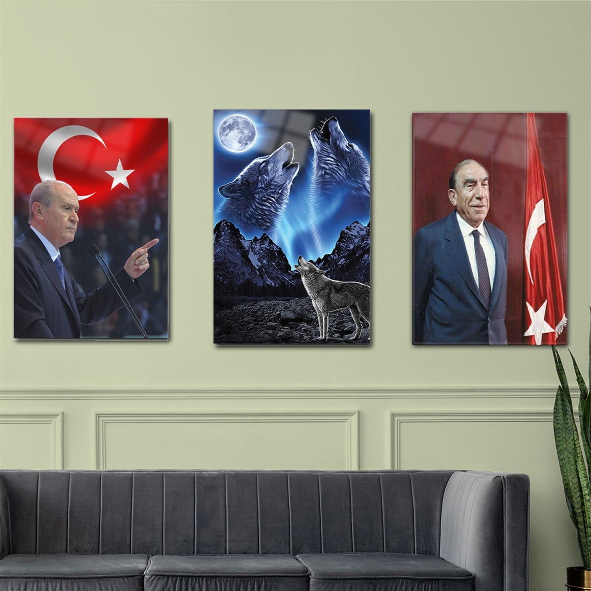 DEVLET BAHÇELİ Glass Wall Art Set