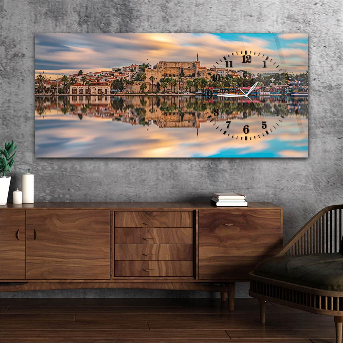 Side-Clock, Art And Nature-Themed Horizontal Glass Wall Painting 008