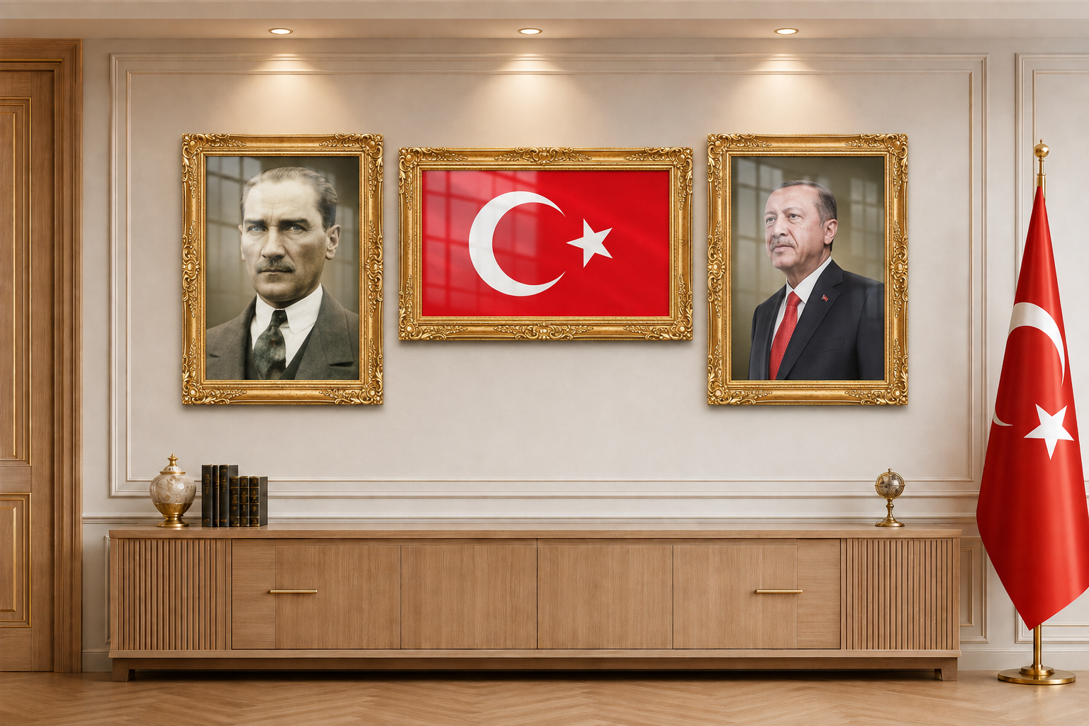 Mustafa Kemal Atatürk en Recep Tayyip Erdoğan Glasschilderijset