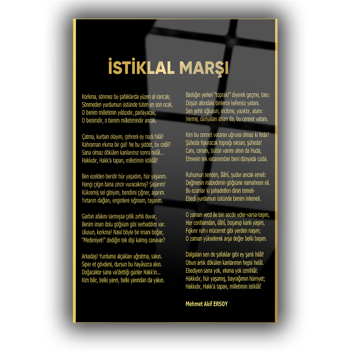 İSTİKLAL MARŞI YAZILI CAM TABLO