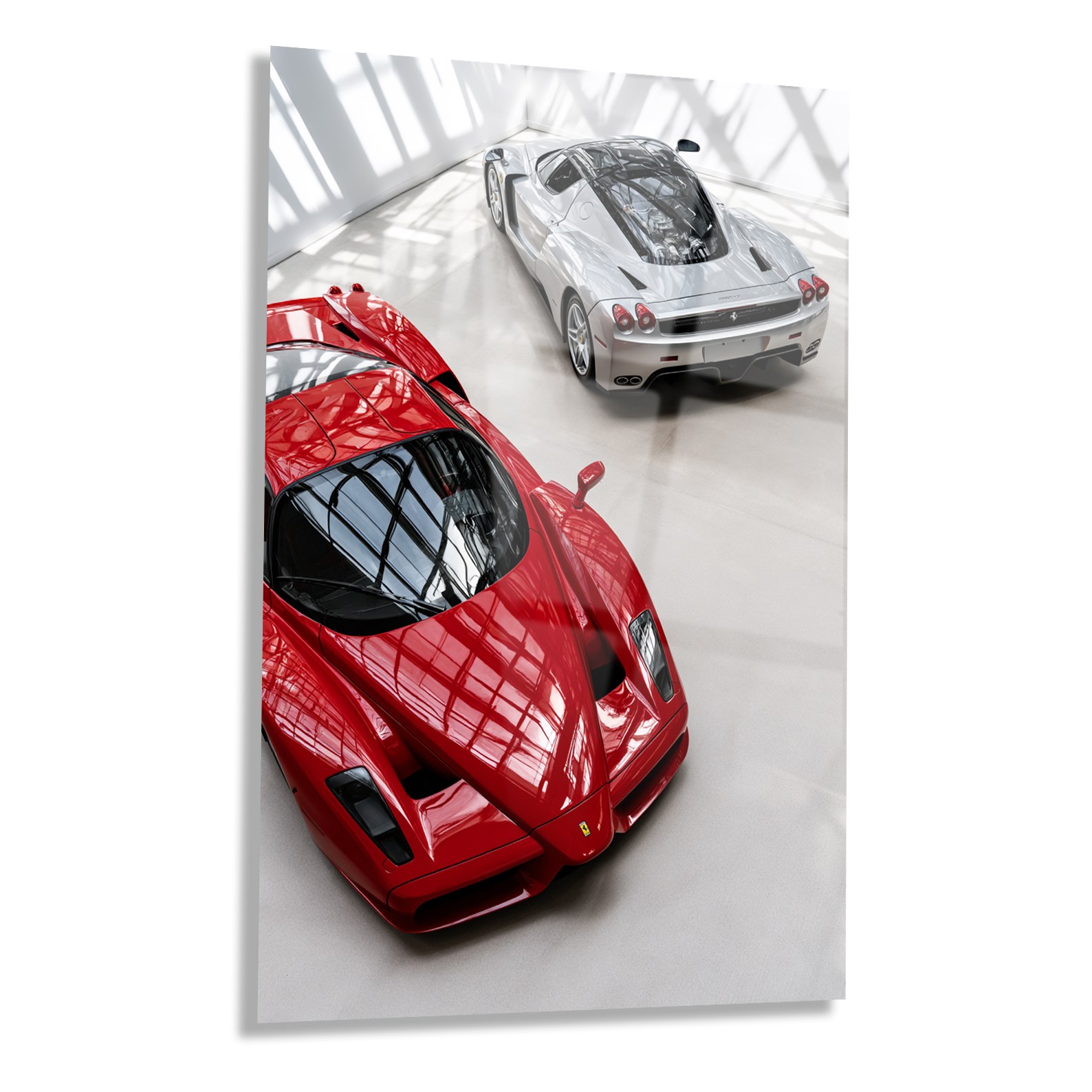 Kırmızı ve Beyaz Ferrari Enzo Cam Tablo