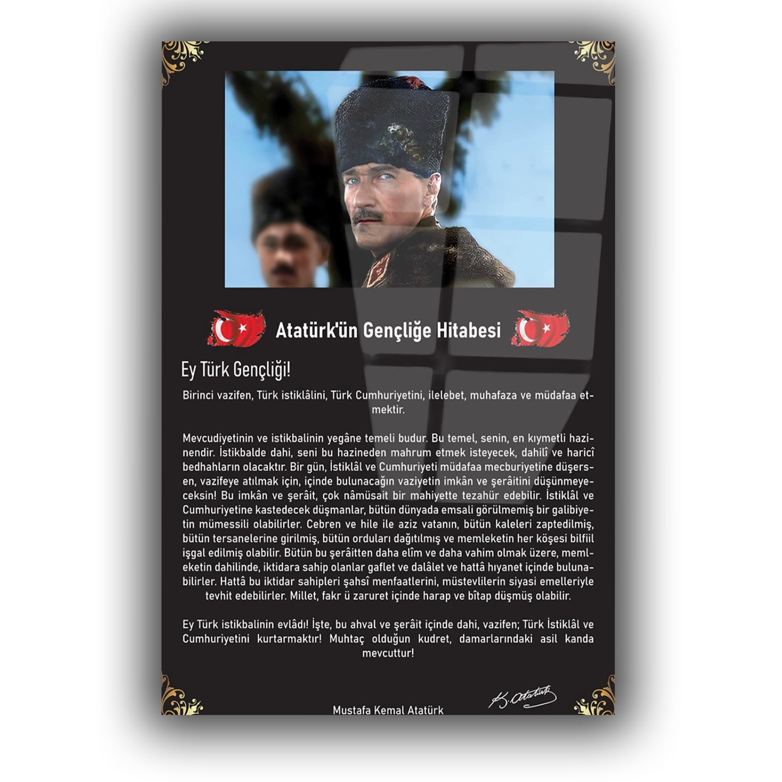 GENÇLİĞE HİTABE YAZILI CAM TABLO