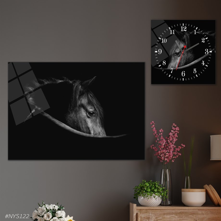Tempered Glasss Wall Arts Art-Themed Set with Square Clock