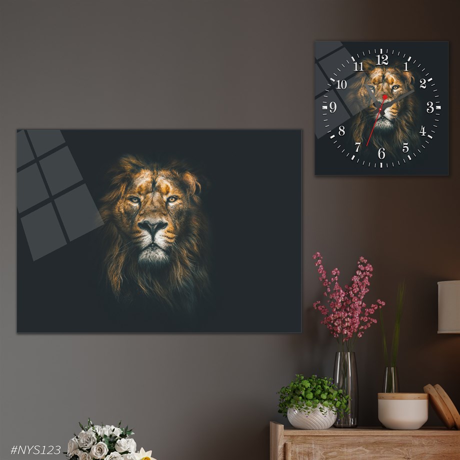 Tempered Glasss Wall Arts Art-Themed Set with Square Clock