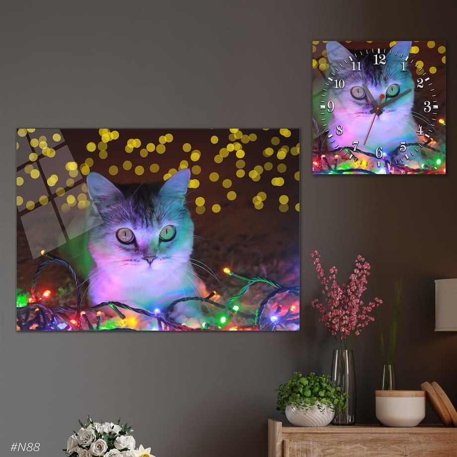 Tempered Glasss Wall Arts Art-Themed Set with Square Clock