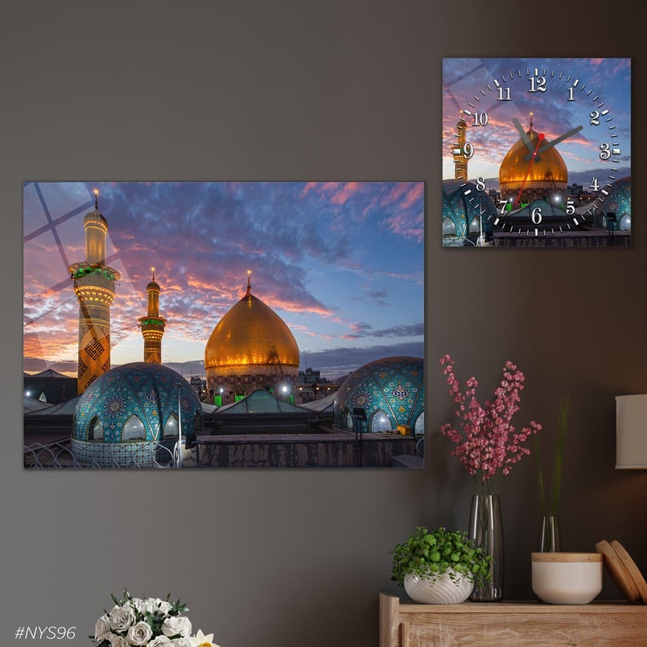 Tempered Glasss Wall Arts Art-Themed Set with Square Clock