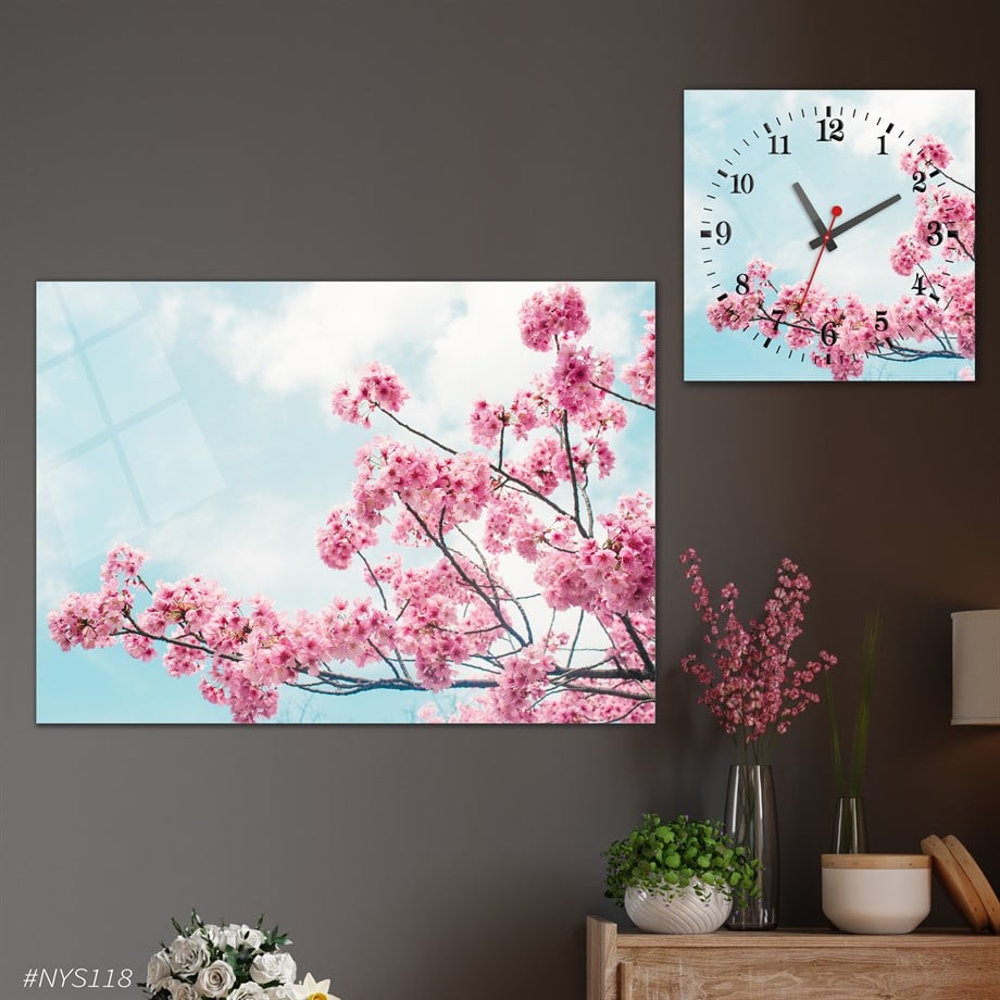 Tempered Glasss Wall Arts Art-Themed Set with Square Clock