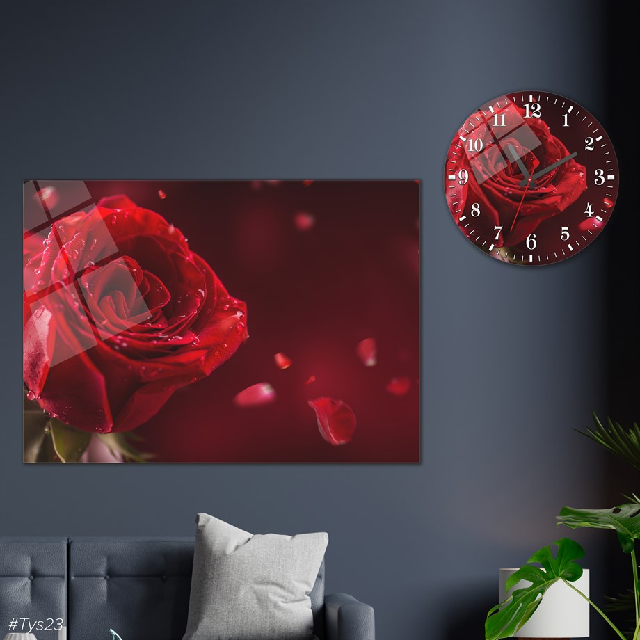 Tempered Glasss Wall Arts Art-Themed Set with Round Clock