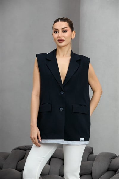 Lacivert  Oversize Astarlı Yelek