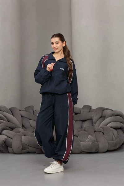 Lacivert Şerit Detaylı Bomber Ceket Pantolon Takım