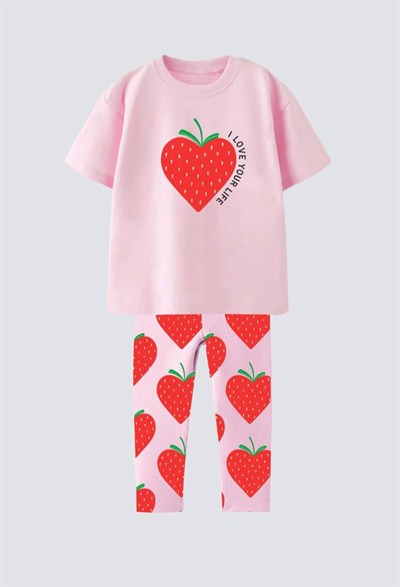 Çilek Baskılı 2li set Pembe