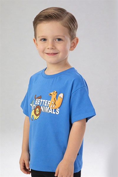 Erkek Çocuk 3D Animal Desenli Tshirt Saks