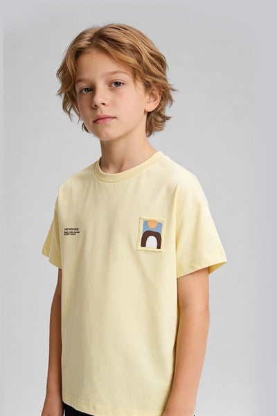 Erkek Çocuk 3D Patch Detaylı Tshirt Sarı