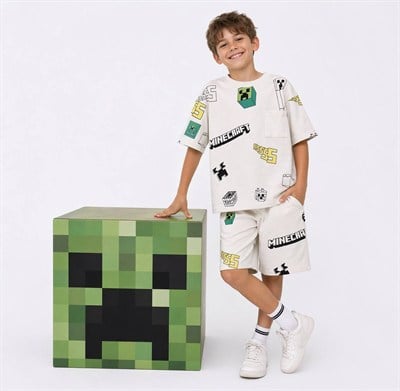 Erkek Çocuk Minecraft Grafikli Şortlu Oversize Takım