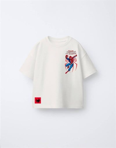 Erkek Çocuk Spiderman Ön Arka Baskılı Oversize Tshirt Beyaz