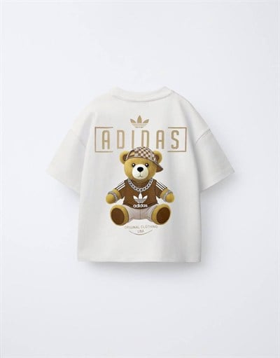Kız-Erkek Çocuk Teddy Baskılı Oversize Tshirt Ekru