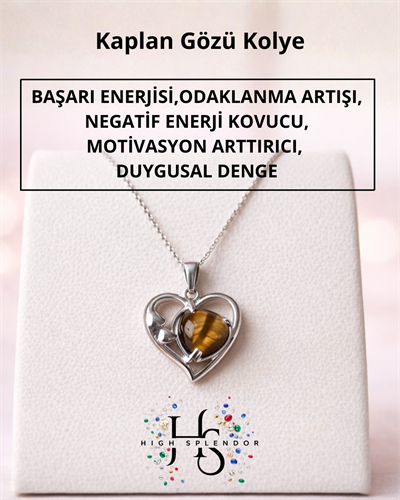 Kaplan Gözü Taşlı Kalpli Kolye