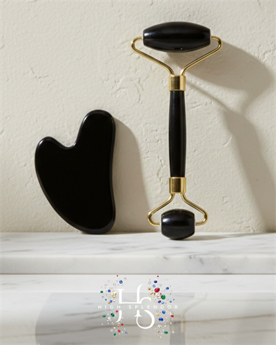 Obsidyen Doğal Taş 2li Set – Face Roller + Gua Sha Masaj Taşı