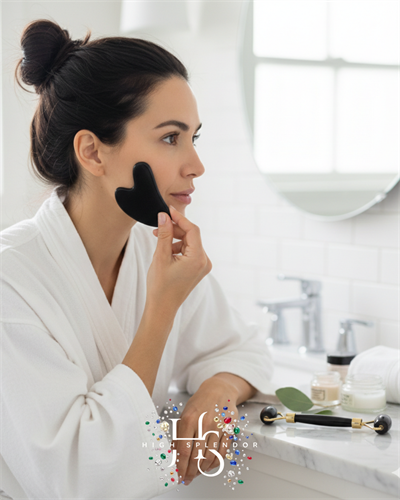 Obsidyen Doğal Taş 2li Set – Face Roller + Gua Sha Masaj Taşı