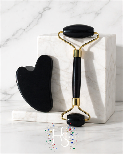Obsidyen Doğal Taş 2li Set – Face Roller + Gua Sha Masaj Taşı