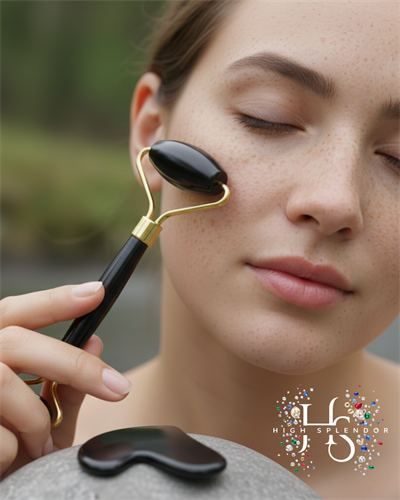Obsidyen Doğal Taş 2li Set – Face Roller + Gua Sha Masaj Taşı