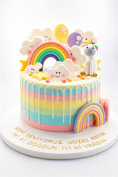 Rengarenk Unicorn Gökkuşağı Pasta