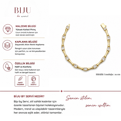 Biju by Servi Baget Taşlı Dikdörtgen Detaylı Zincir Bileklik