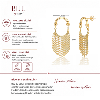 Biju by Servi Boncuk Zincir Sallantılı Altın Renk Küpe