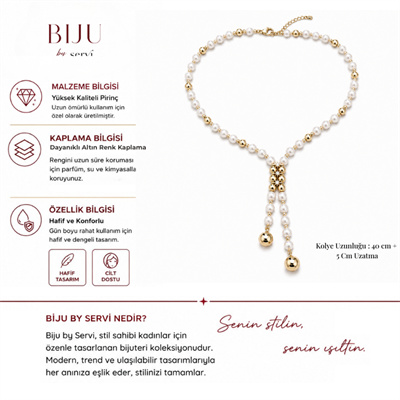 Biju by Servi İnci ve Gold Boncuklu Yıldız Detaylı Çift Sallantılı Kolye