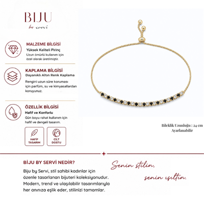 Biju by Servi Siyah Beyaz Zirkon Taşlı Ayarlanabilir Bileklik