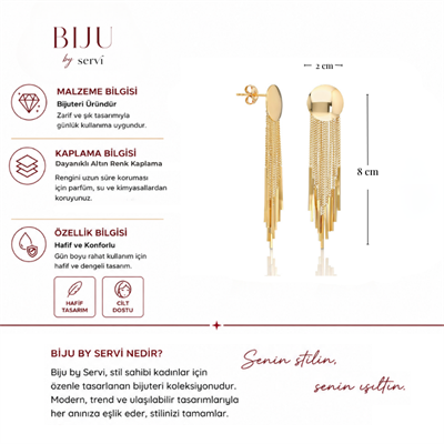 Biju by Servi Zincir Detaylı Sallantılı Altın Renk Küpe