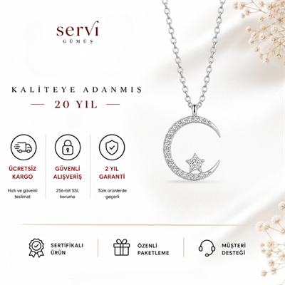 Serrvi 925 Ayar Gümüş Celeste Ay Yıldız Kolye