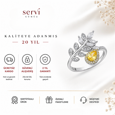 Servi 925 Ayar Gümüş Golden Leaf Yüzük