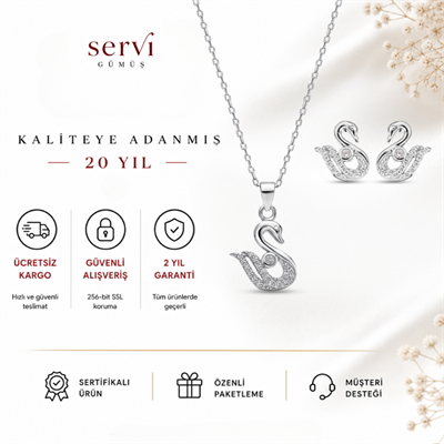 Servi 925 Ayar Gümüş Grace Kuğu Kolye ve Küpe Set