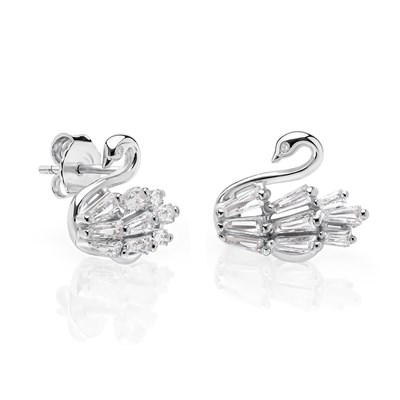 Servi 925 Ayar Gümüş Crystal Swan Küpe